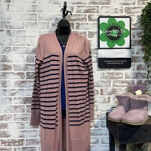 D & co Striped Pink and navy Cardigan women’s medium